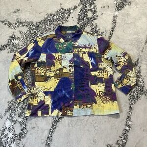 Chicos Corduroy Shirt Jacket Top Size 3/XL Art-to-Wear Wild Printed‎ Boston Loud